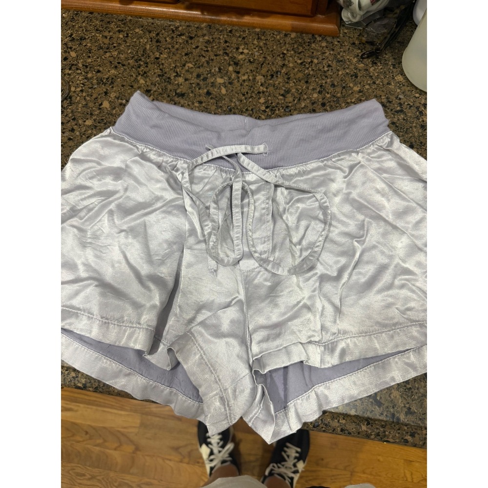 PJ Harlow Mikel Satin Lounge Shorts Lavender Purple Ribbed Waist Sleepwear XS